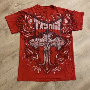 Y2K TAPOUT Respect Goth Grunge Red T-Shirt Men's Medium Skulls Cross AOP Tribal